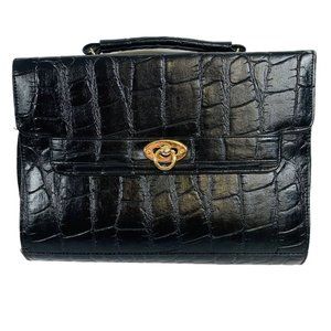 Vintage Jackson Black Faux Crocodile Embossed Briefcase Handbag Purse Crossbody